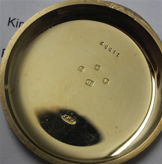 An 18ct gold open face keyless pocket watch,